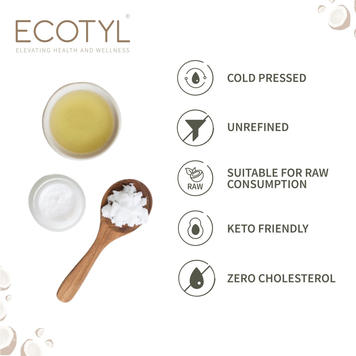 Cold - Pressed Virgin Coconut Cooking Oil - 500ml | Kachi Ghani – Cooking Oils on Brown Living™. SKU: EOICO0GB500. Img 3.