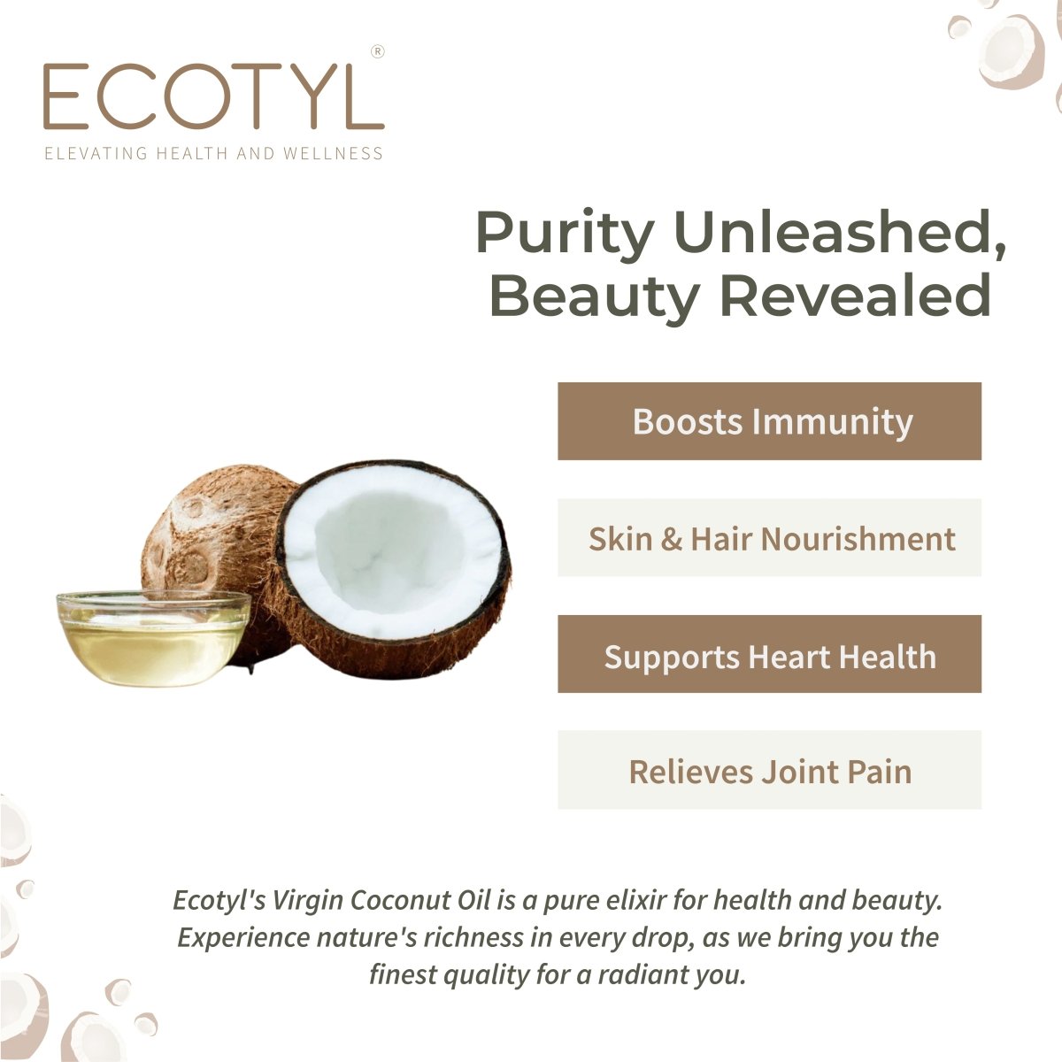 Cold - Pressed Virgin Coconut Cooking Oil - 500ml | Kachi Ghani – Cooking Oils on Brown Living™. SKU: EOICO0GB500. Img 2.