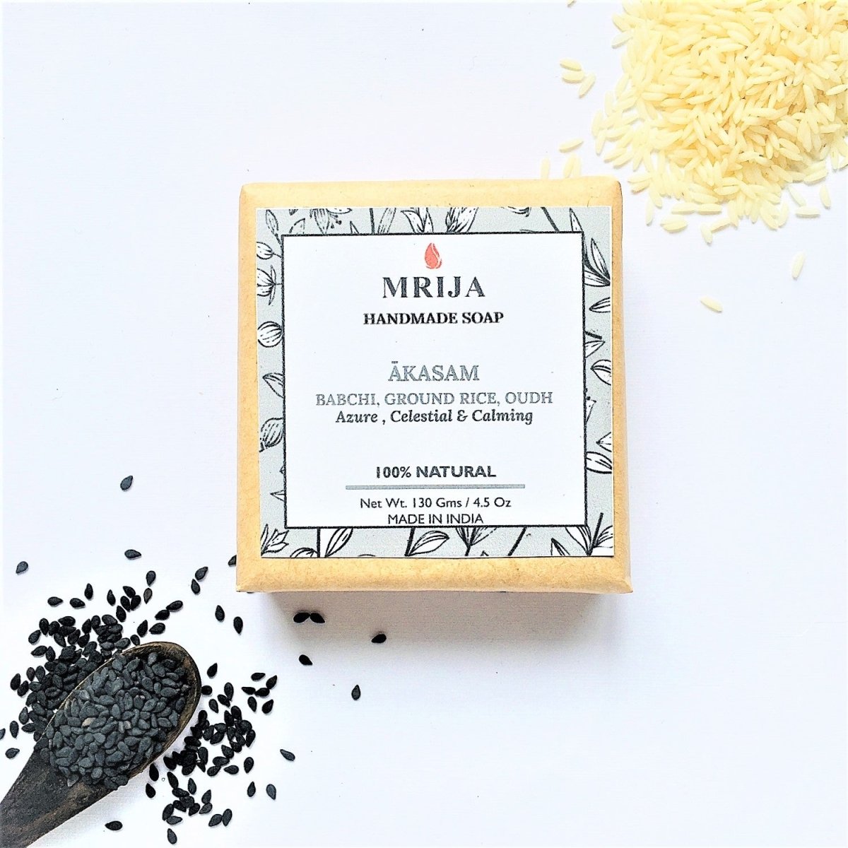 Coldprocess Handmade Soap Akasam - Babchi, Ground rice & Oudh | 130 gms | Verified Sustainable by Brown Living™