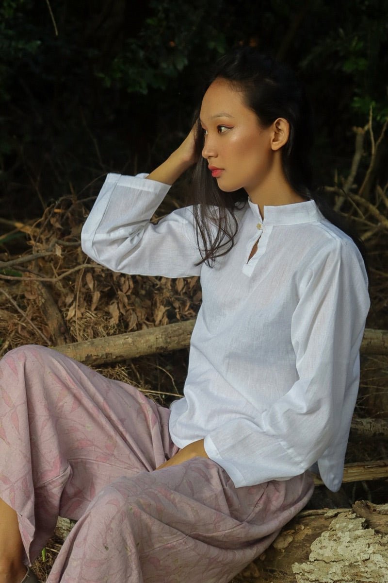 Collared White Top | Organic Cotton – Womens Top on Brown Living™. SKU: pH116_24BL8427. Img 1.