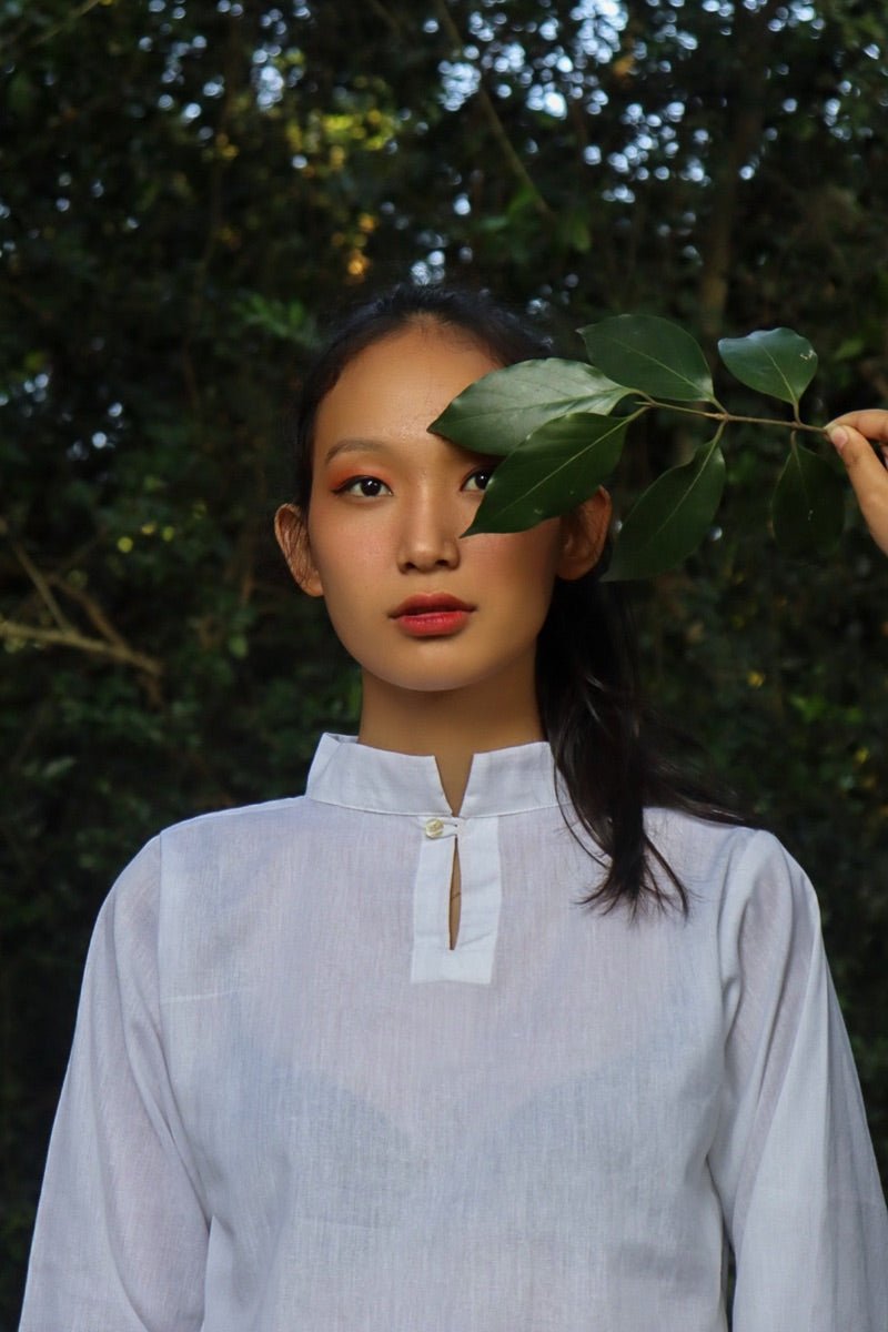Collared White Top | Organic Cotton – Womens Top on Brown Living™. SKU: pH116_24BL8427. Img 6.