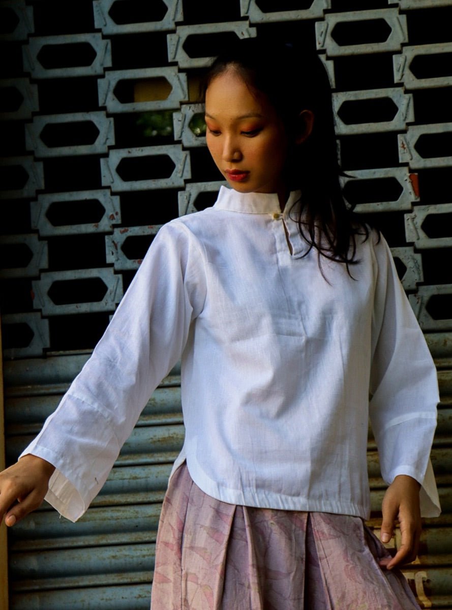 Collared White Top | Organic Cotton – Womens Top on Brown Living™. SKU: pH116_24BL8427. Img 2.