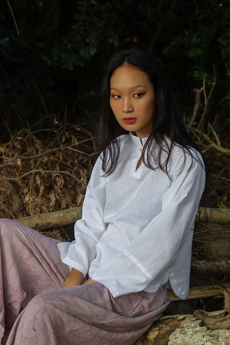 Collared White Top | Organic Cotton – Womens Top on Brown Living™. SKU: pH116_24BL8427. Img 4.