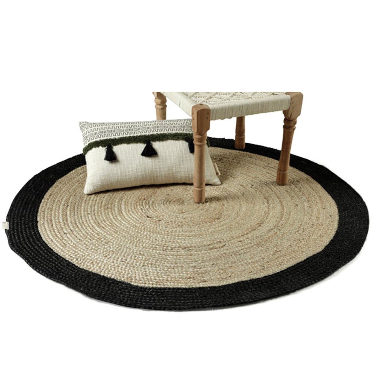 Color Band Jute Rug ( Black) | Verified Sustainable by Brown Living™