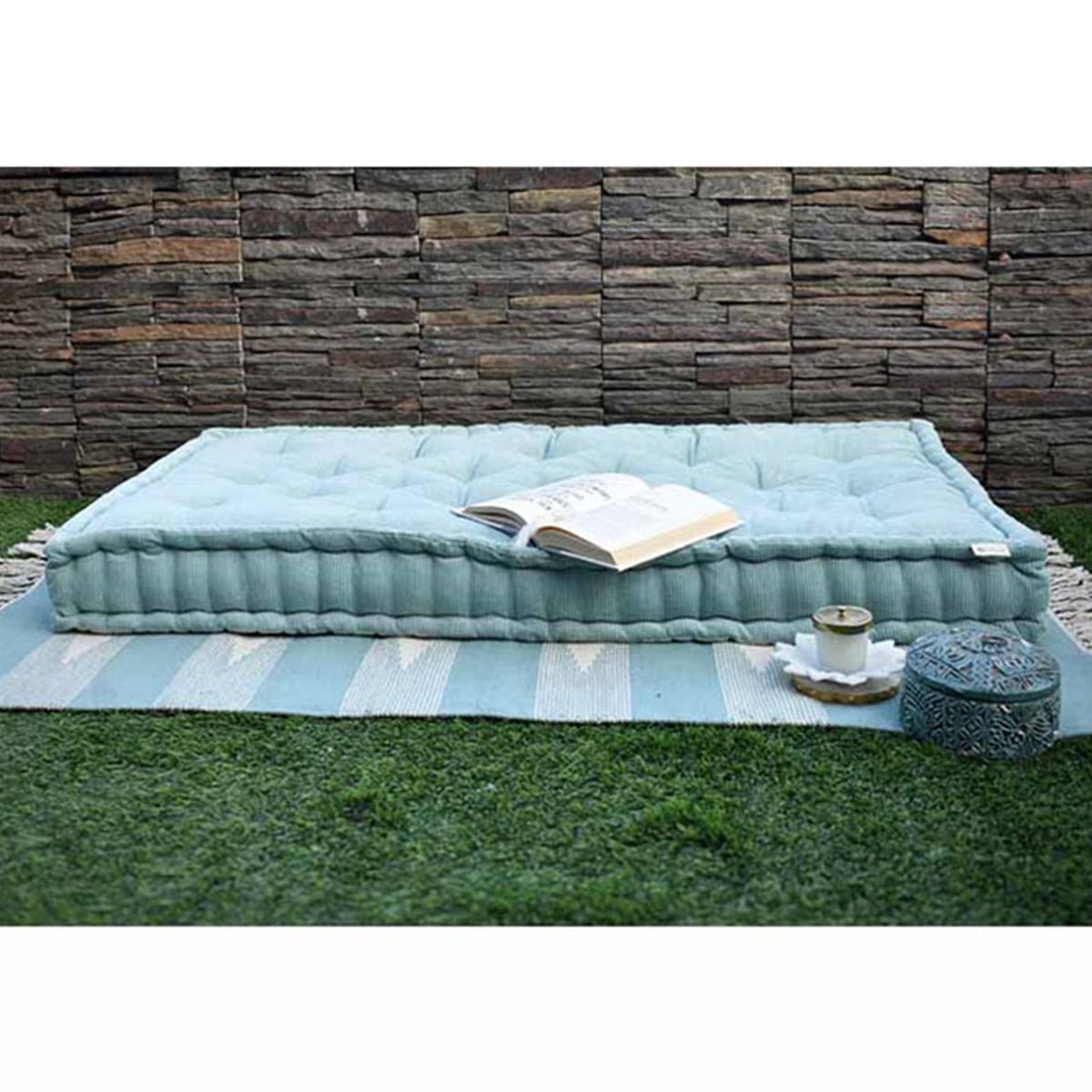 Colour Blocking Corduroy Mattress ( Aqua) | Verified Sustainable by Brown Living™