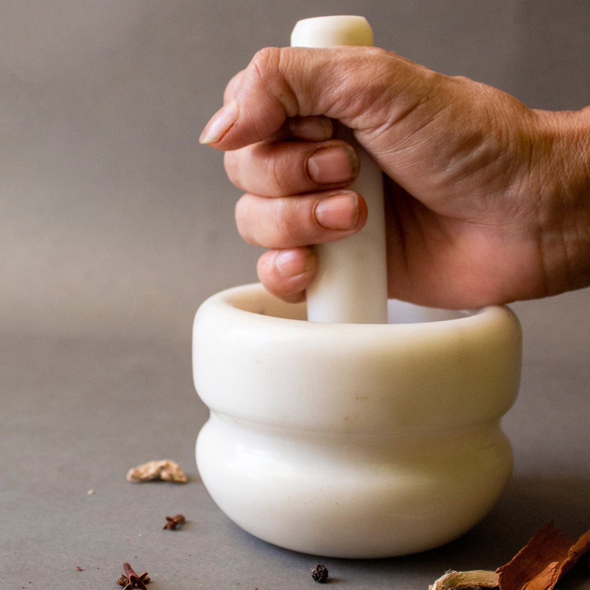 Concentric Marble Mortar and Pestle – Kitchen Tools on Brown Living™. SKU: MP0102. Img 2.