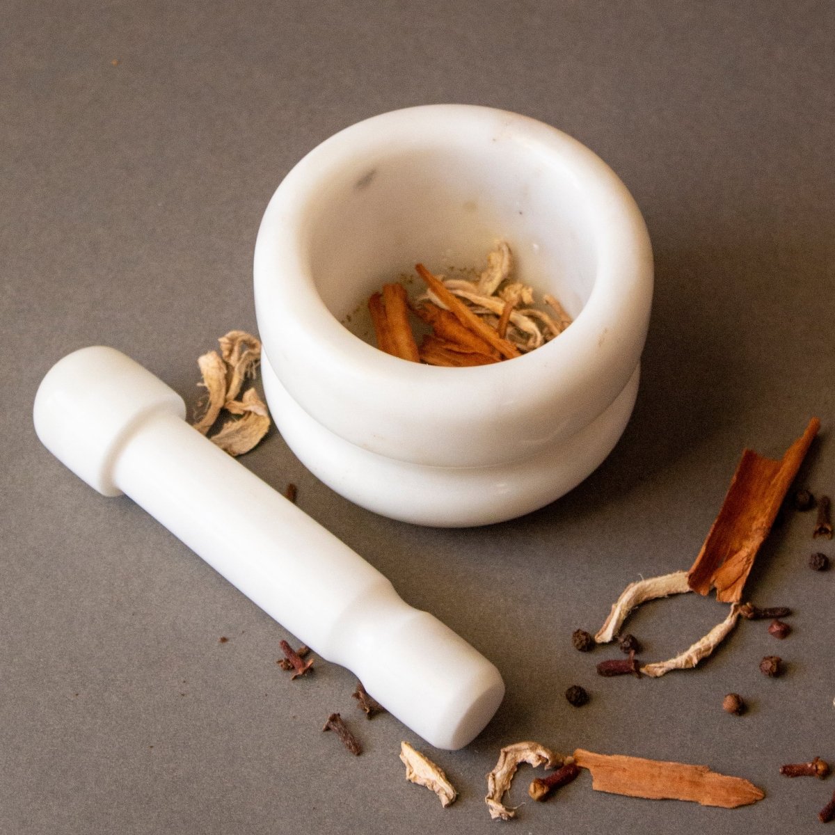 Concentric Marble Mortar and Pestle – Kitchen Tools on Brown Living™. SKU: MP0102. Img 1.