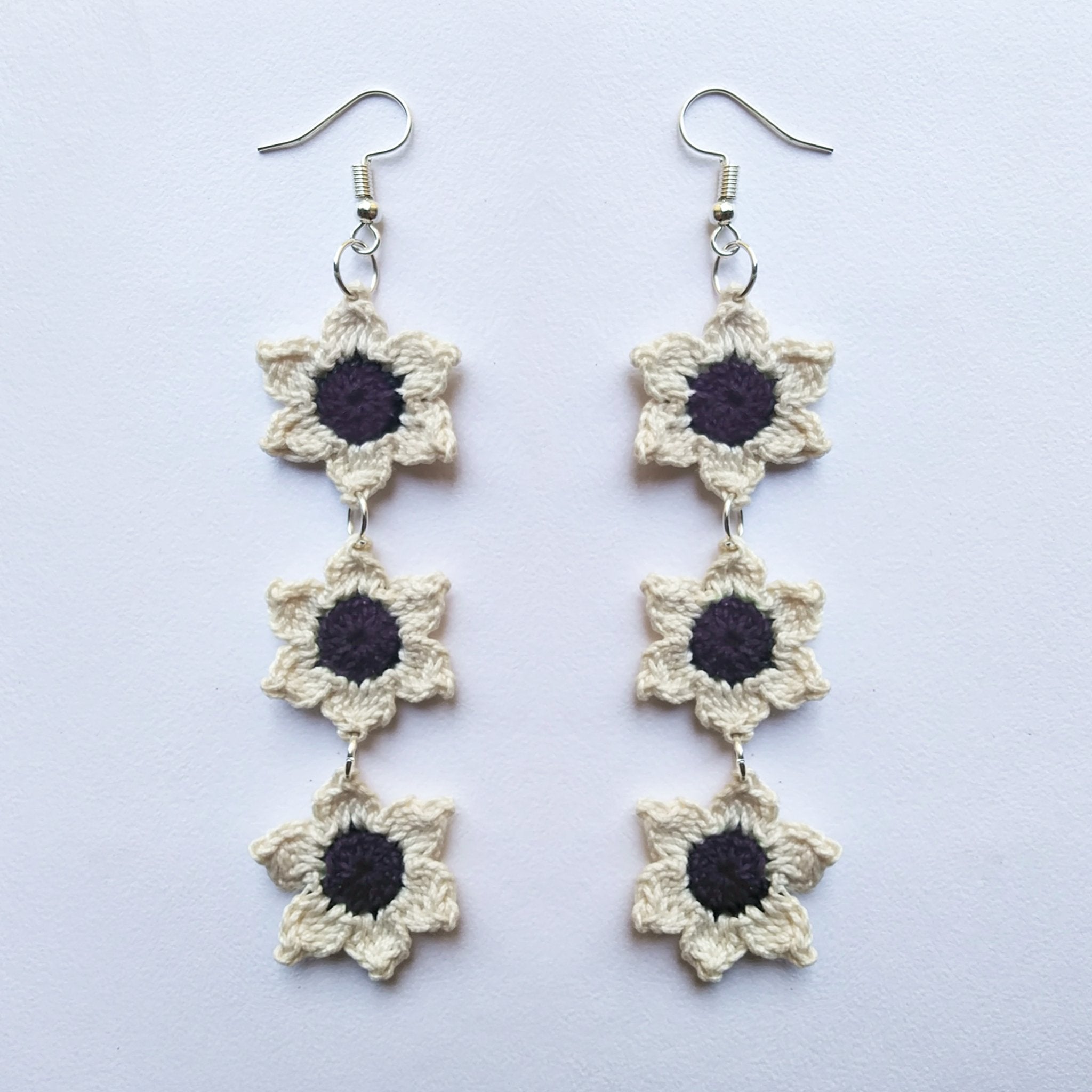 Crochet Floral Star Earrings | Blue – Womens Earrings on Brown Living™. SKU: WT - FS - 1. Img 1.