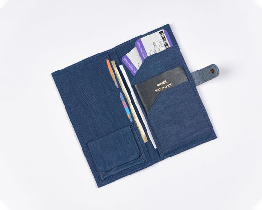 Denim Travel Wallet – Travel Organiser on Brown Living™. SKU: UMW - TRAVEL - W - 01. Img 2.