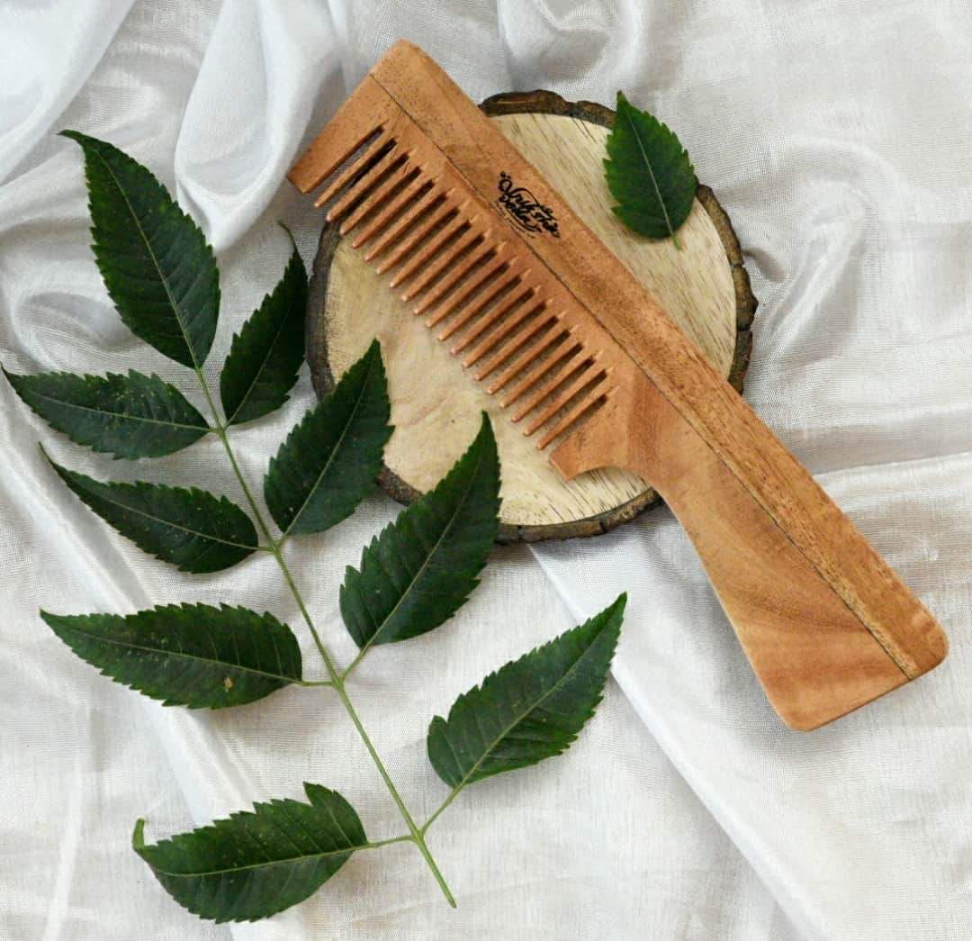 Detangling Neem Wood Comb with Handle | Verified Sustainable by Brown Living™
