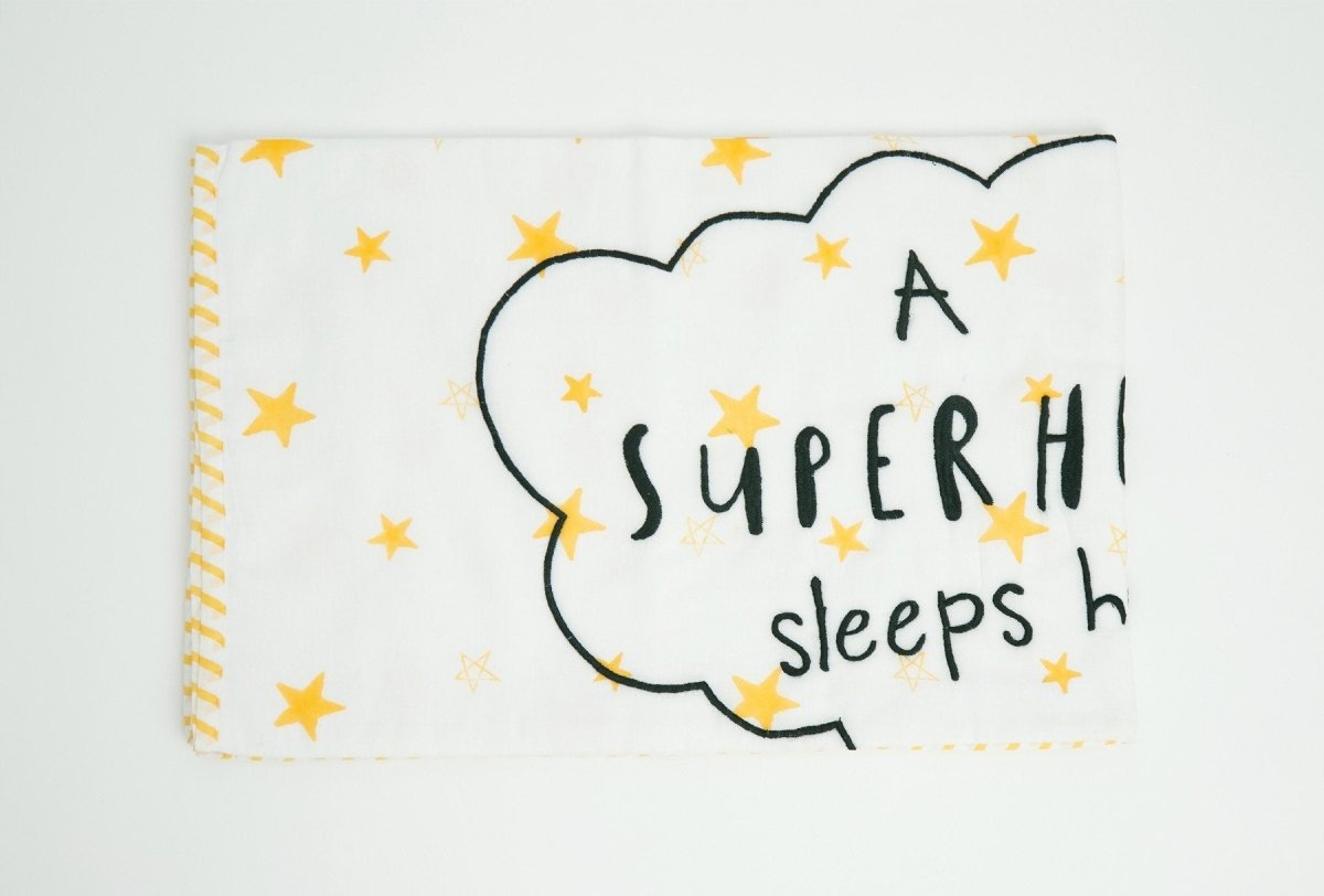 Dohar - Superbaby Flies Over Town - Emroidered – Bed Linens on Brown Living™. SKU: 249 - 16145 - MSY - CDB - 0031C - BlackEmb. Img 1.