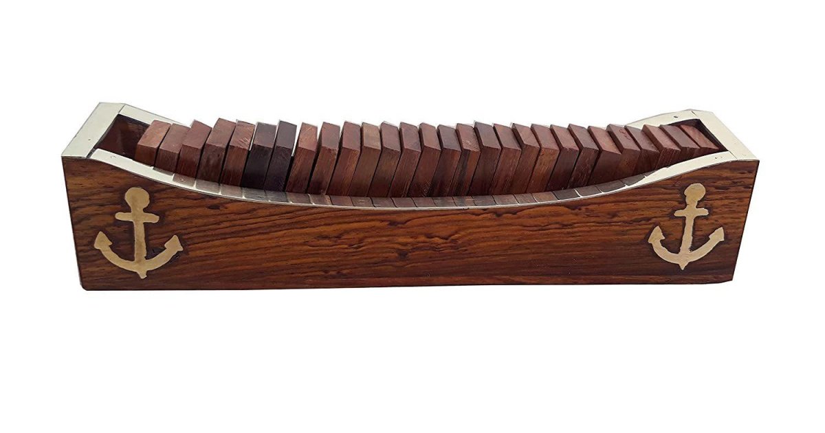 Domino Game, Open Boat Tray and Pieces, Wooden Dominoes Set – Learning & Educational Toys on Brown Living™. SKU: 1085. Img 2.
