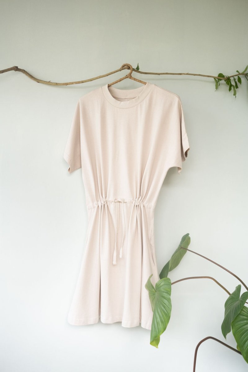Drawstring Organic Cotton Mini Dress – Womens Dress on Brown Living™. SKU: SOMETHING - SOS54 - S. Img 5.
