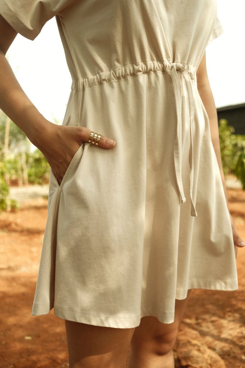 Drawstring Organic Cotton Mini Dress – Womens Dress on Brown Living™. SKU: SOMETHING - SOS54 - S. Img 2.