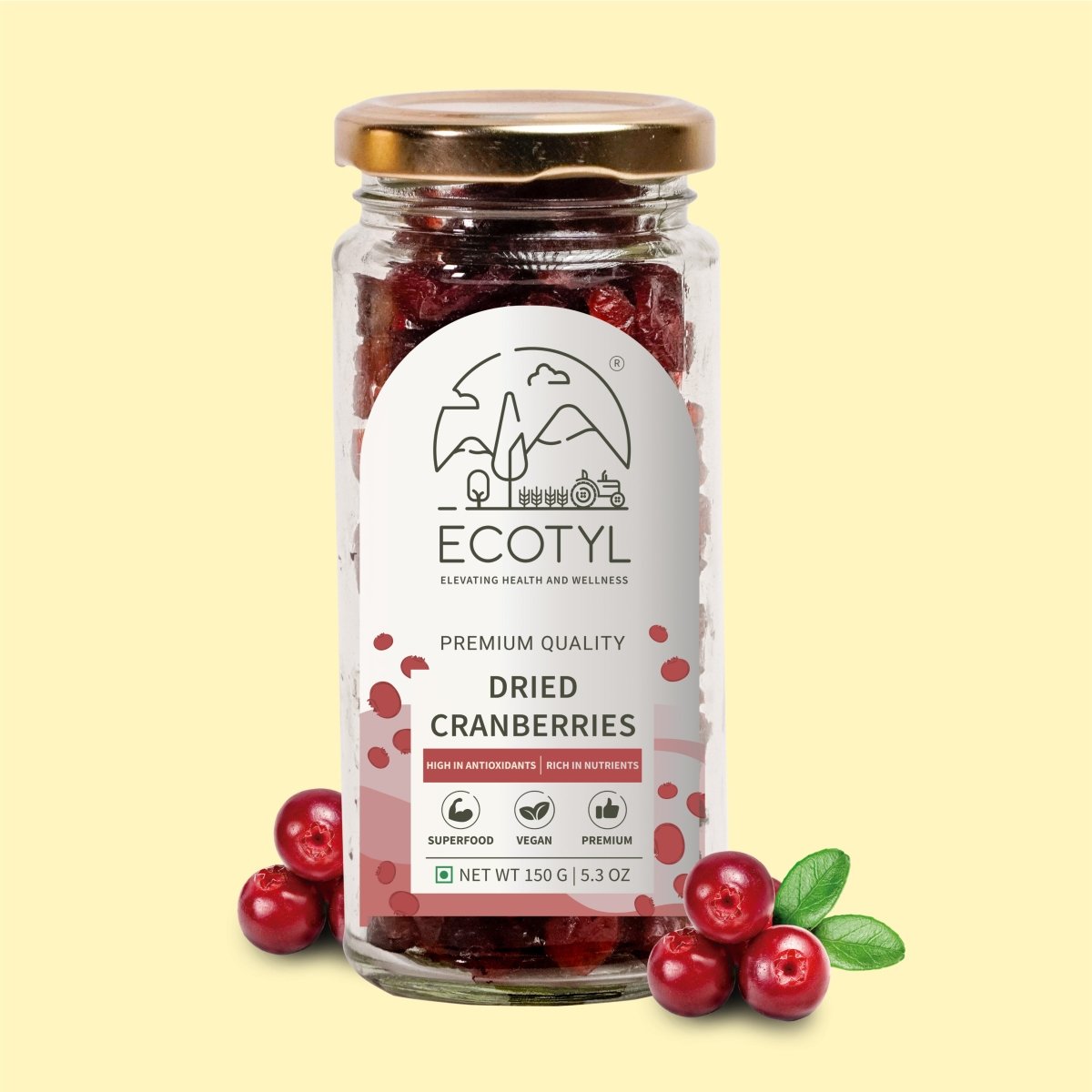 Dried Cranberries | Seedless Dried Fruit | Healthy Snack | 150g – Dried Fruits, Nuts & Seeds on Brown Living™. SKU: ECOTYL00001. Img 1.