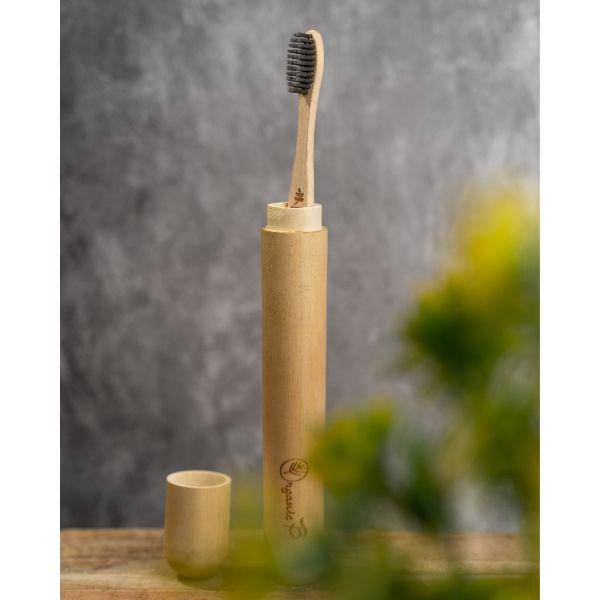 Buy Eco Friendly Travel Case with Bamboo Charcoal Toothbrush | Shop Verified Sustainable Tooth Brush on Brown Living™