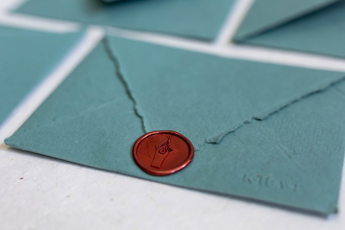 Enfolded In Love - Dusty Blue Handmade Paper Envelopes – Envelopes on Brown Living™. SKU: SR0016. Img 2.