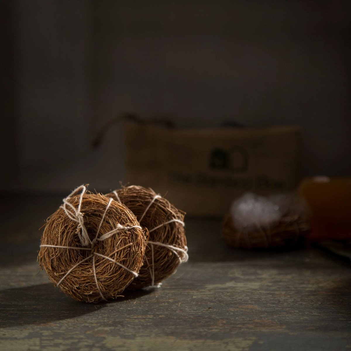 Exfoliating Body Scrubber | Handwoven Vetiver Khas Roots | Set of 2 – Bath Accessories on Brown Living™. SKU: TBB - 38. Img 2.
