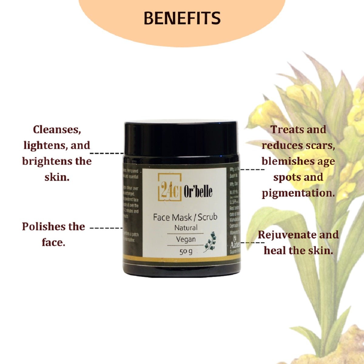 Face Mask Scrub - Pure, Organic Exfoliation – Face Pack on Brown Living™. SKU: SKIE12. Img 4.
