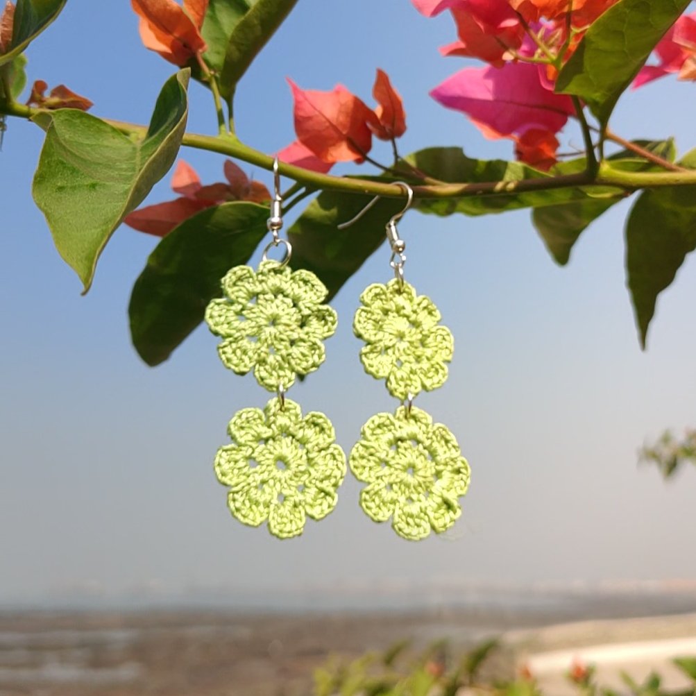 Floral Diva - Handmade Crochet Earring – Womens Earrings on Brown Living™. SKU: WT - FD - 2. Img 1.