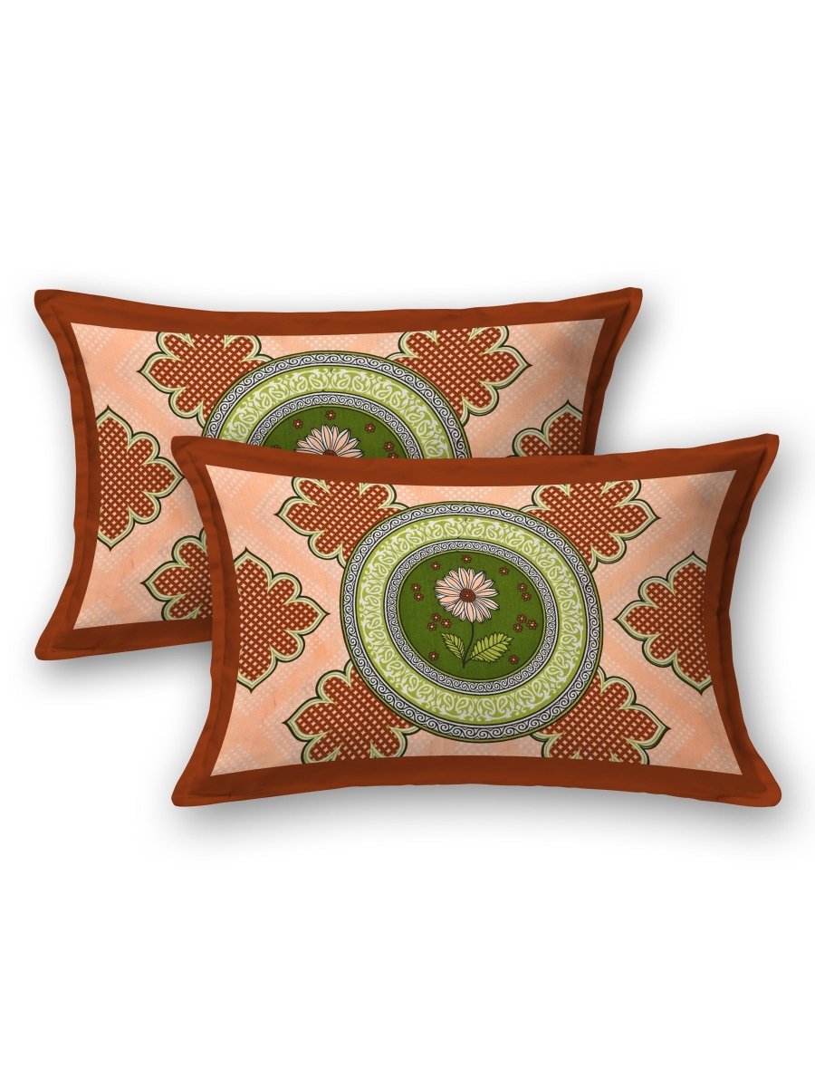 Floral Jaipuri Hand Printed Queen Size Cotton Multi Bedsheet with Pillow Covers | Verified Sustainable by Brown Living™