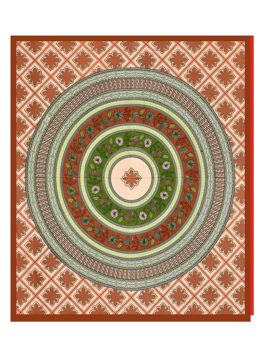 Floral Jaipuri Hand Printed Queen Size Cotton Multi Bedsheet with Pillow Covers | Verified Sustainable by Brown Living™