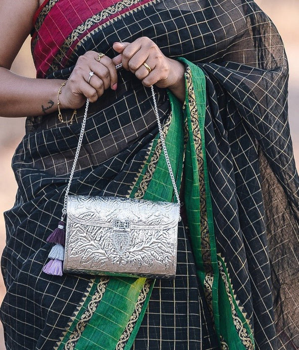 Buy Floral Paatr Purse (Silver) | Shop Verified Sustainable Womens Clutch on Brown Living™