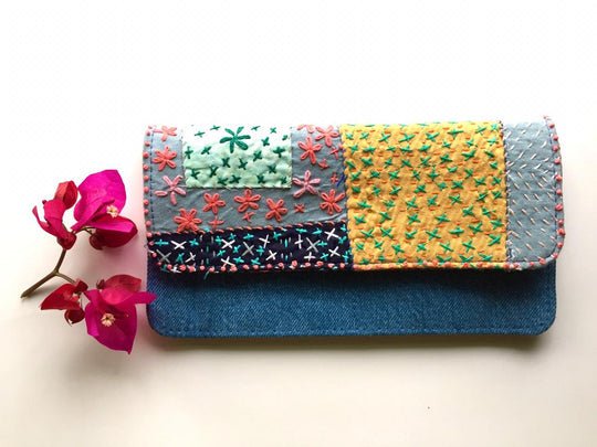 Flowery Crossways Sashiko Wallet – Womens Accessories on Brown Living™. SKU: UMW - SASHI - W - 01 (b). Img 1.