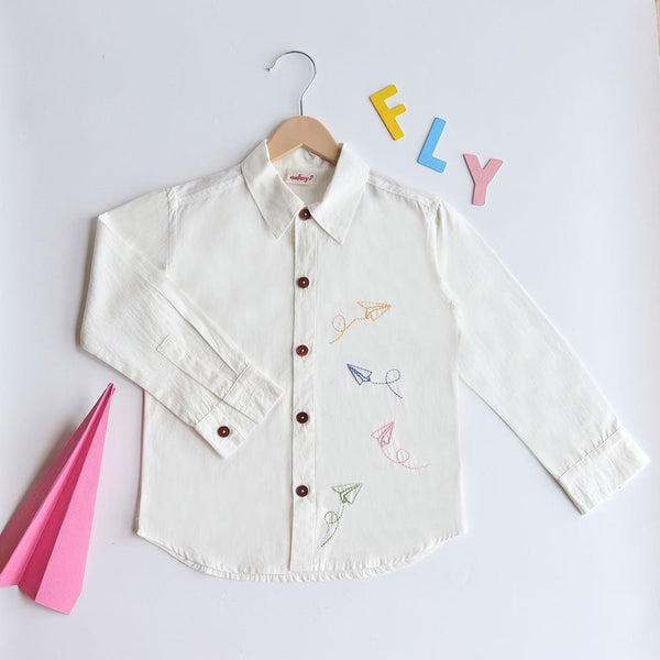 Buy Fly High Embroidered Formal Shirt - White | Shop Verified Sustainable Kids Shirts on Brown Living™