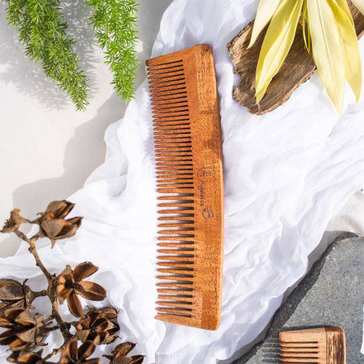 Full Neem Comb - Narrow and Wide - for Styling and Detangling – Hair Comb on Brown Living™. SKU: 192 - 06576 - neemwoood - comb. Img 1.