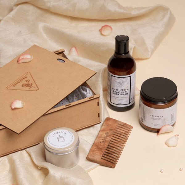 Buy Self Care Gift Hamper | Candles, Body Wash & Comb | Pack of 4 | Shop Verified Sustainable Gift Hampers on Brown Living™