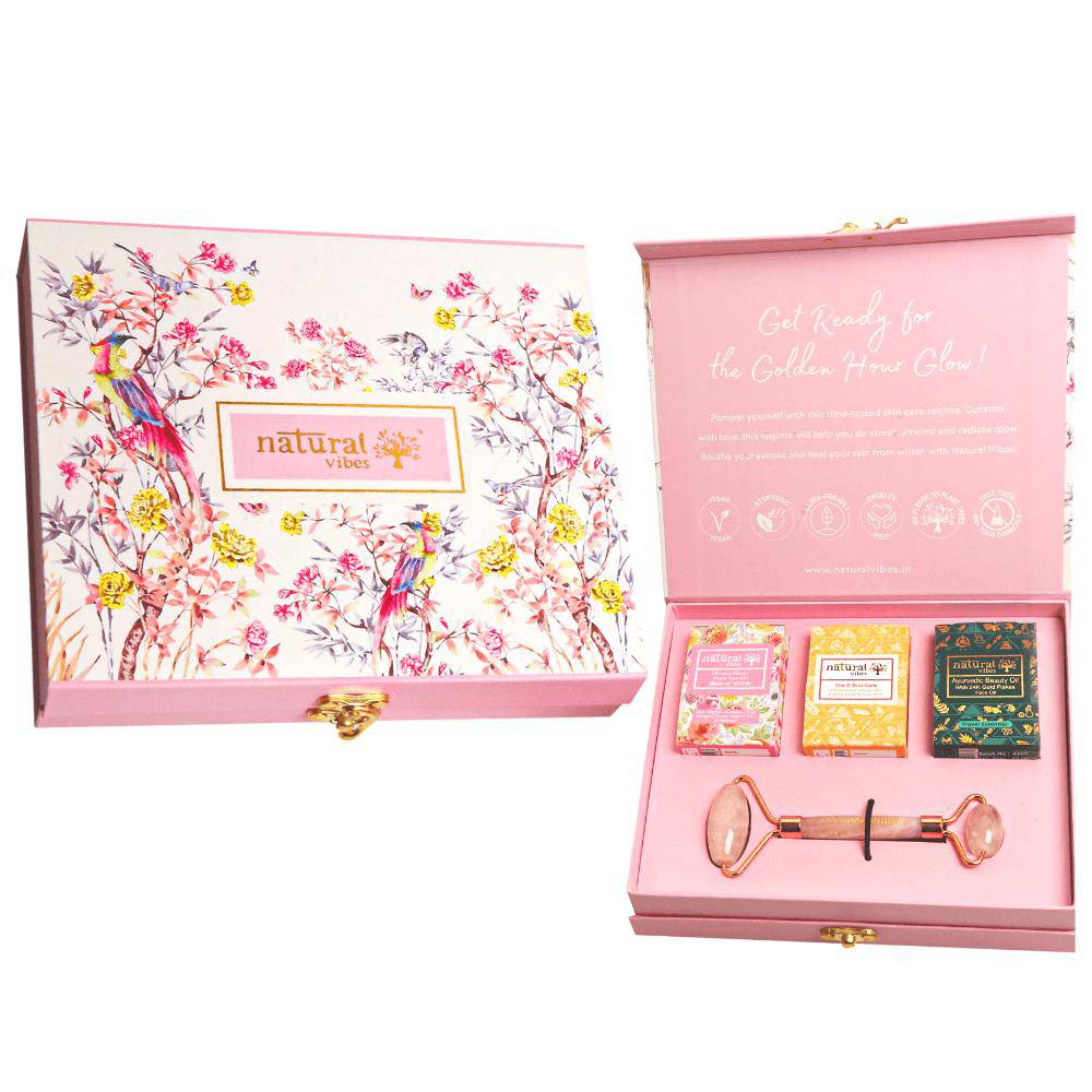 Gift Set Rose Quartz Face Roller – Massager by Natural Vibes available on Brown Living™. . SKU: 063 - 11073 - NV_gift_rose_roller_oils. Img 9.
