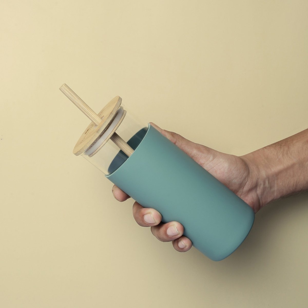 Glass Sipper With Bamboo Lid & Straw | Tumbler With Sleeve | Glass Water Bottle – Bottles & Sippers on Brown Living™. SKU: TBB - 95. Img 2.