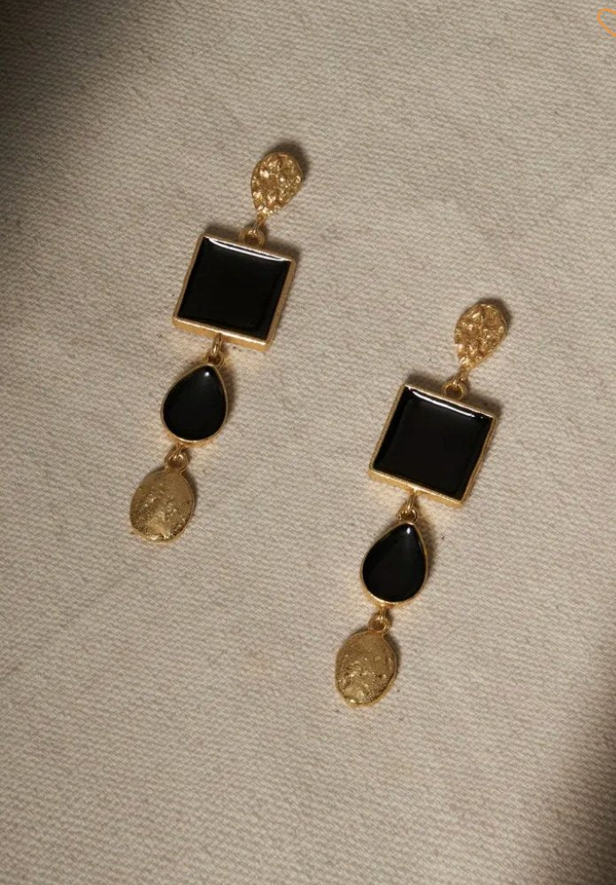 Gold Plated Brass Earrings with Black Enamelling | Verified Sustainable by Brown Living™