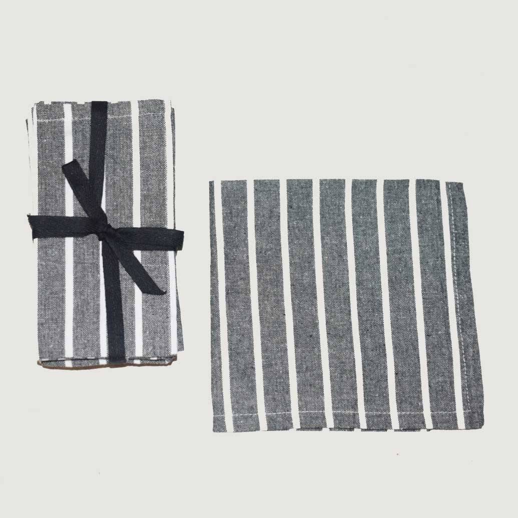 Grey Handmade Cotton Striped Dining Napkins - Set of 6 | Verified Sustainable by Brown Living™