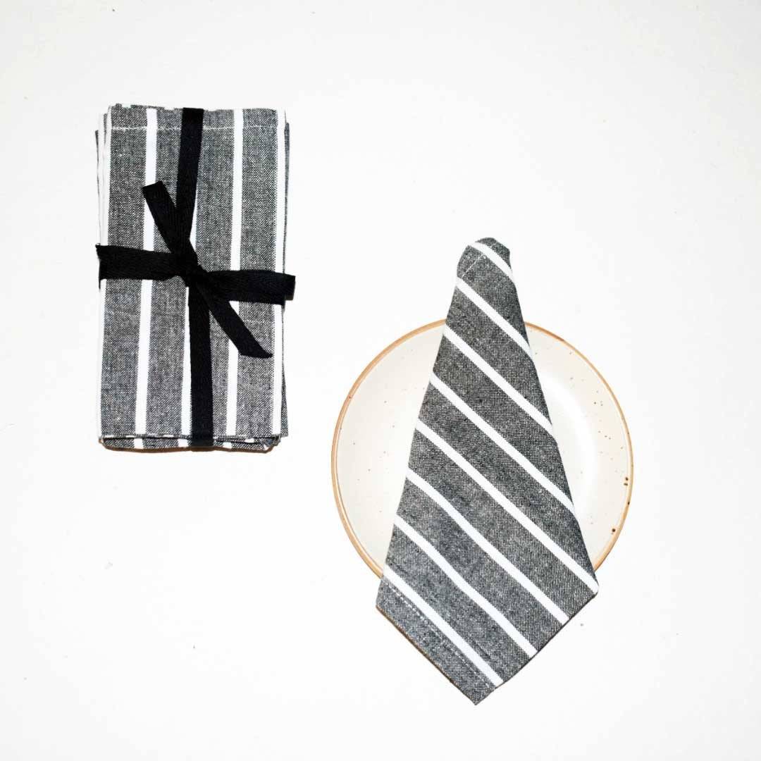 Grey Handmade Cotton Striped Dining Napkins - Set of 6 | Verified Sustainable by Brown Living™