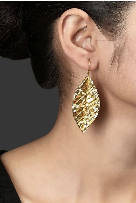 Hammered Leaf Gold Plated Brass Earrings | Verified Sustainable by Brown Living™