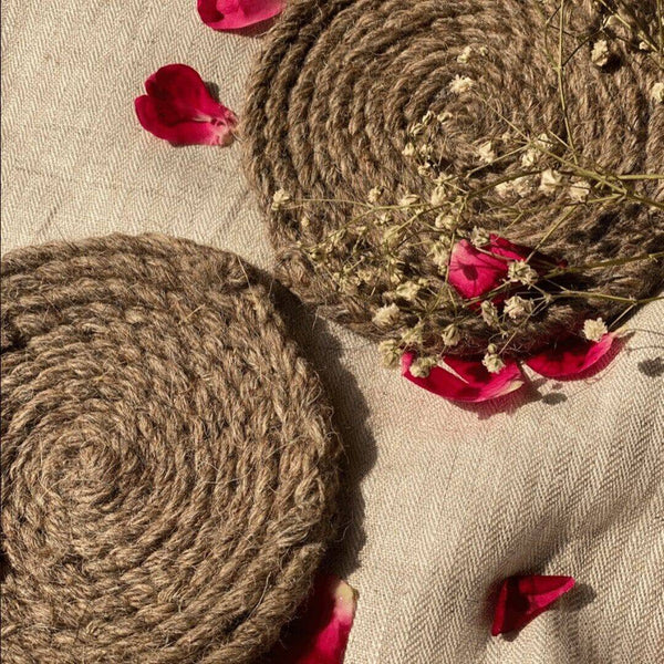Buy Hand Knitted Coasters Pure Himalayan Wool | Shop Verified Sustainable Table Essentials on Brown Living™