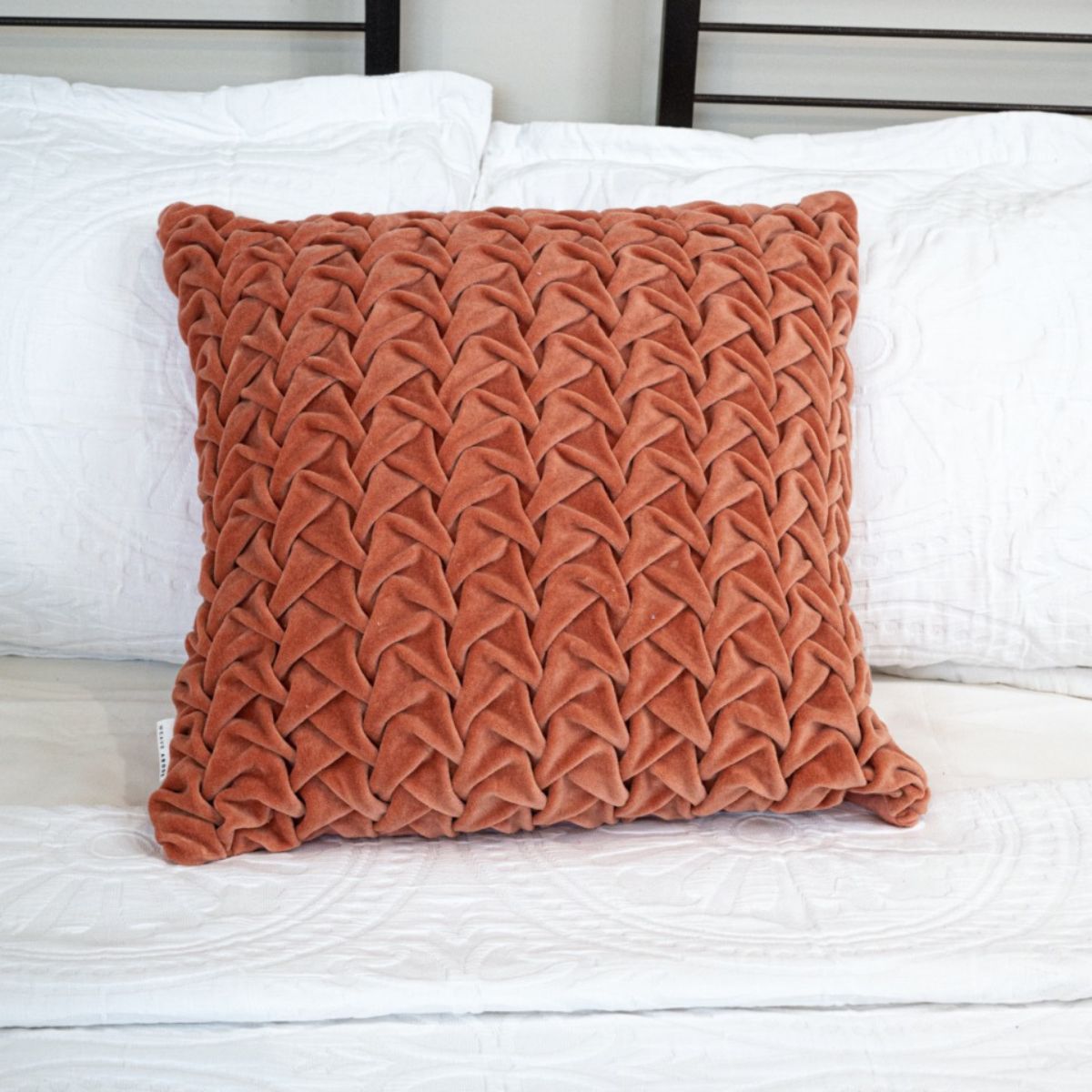 Hand Pleated Cross cinnamon Cushion Cover 18x18 inches | Verified Sustainable by Brown Living™