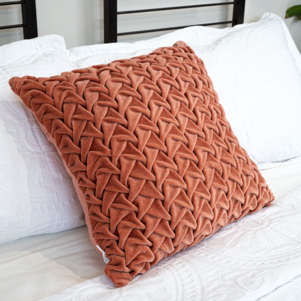 Hand Pleated Cross cinnamon Cushion Cover 18x18 inches | Verified Sustainable by Brown Living™