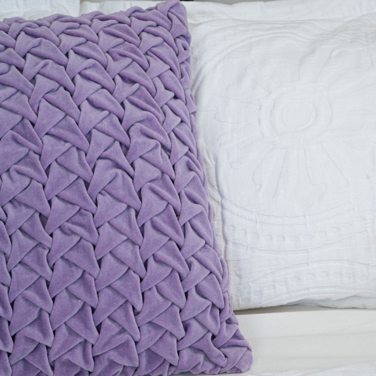 Hand Pleated Cross Lavender Cushion Cover 18x18 inches | Verified Sustainable by Brown Living™