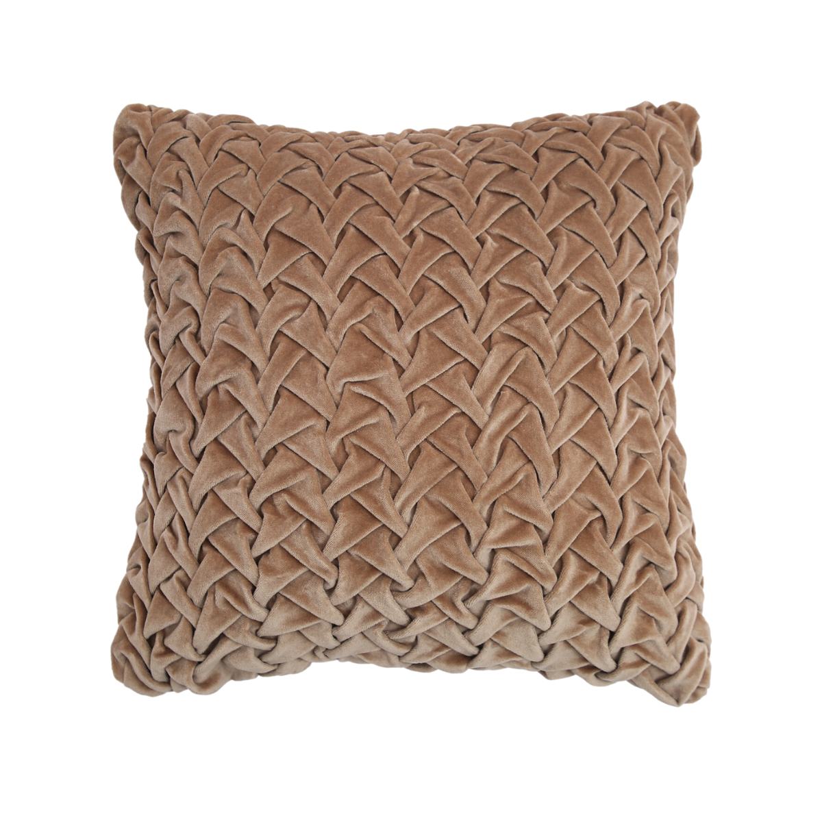 Hand Pleated Cross Mocha Cushion Cover 18x18 inches | Verified Sustainable by Brown Living™
