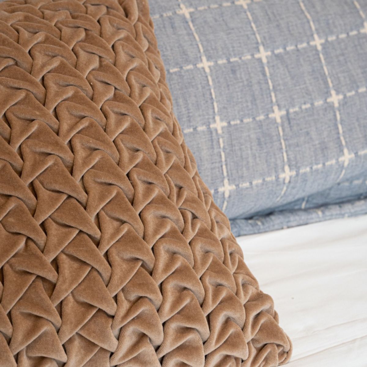 Hand Pleated Cross Mocha Cushion Cover 18x18 inches | Verified Sustainable by Brown Living™