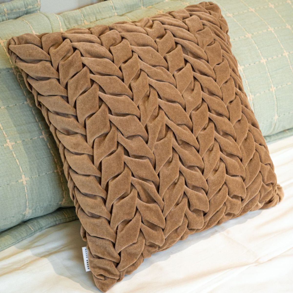 Hand Pleated Petal Mocha Cushion Cover 18x18 inches | Verified Sustainable by Brown Living™