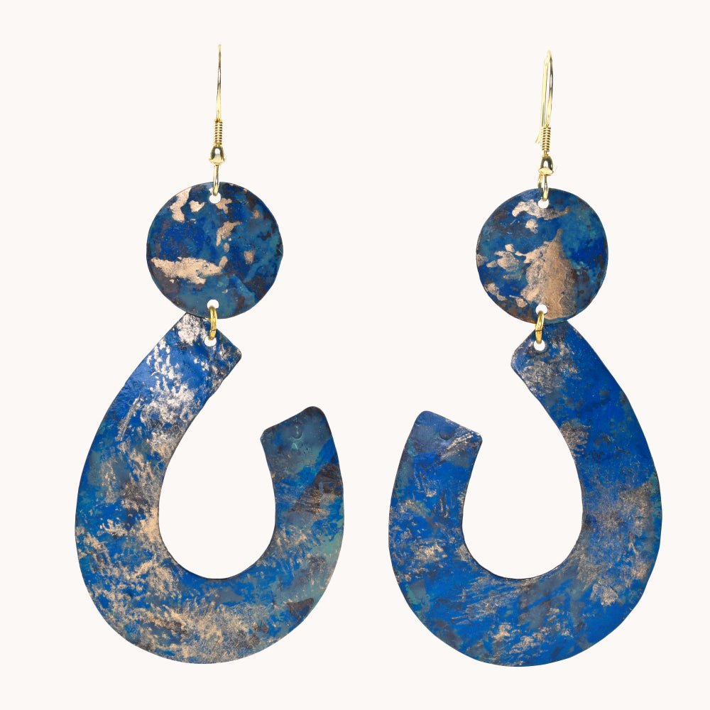 Handcrafted Brass Blue Shaded Earrings | Verified Sustainable by Brown Living™