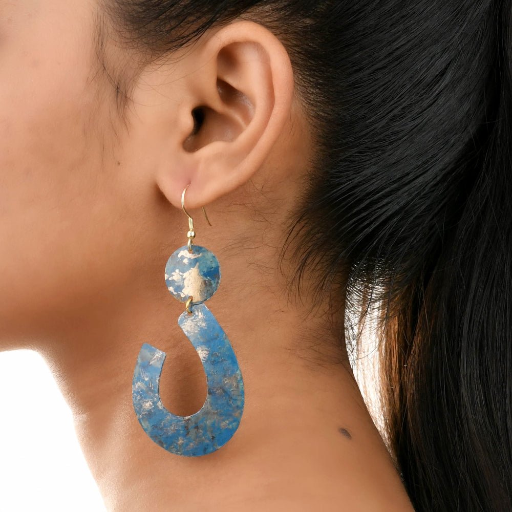 Handcrafted Brass Blue Shaded Earrings | Verified Sustainable by Brown Living™