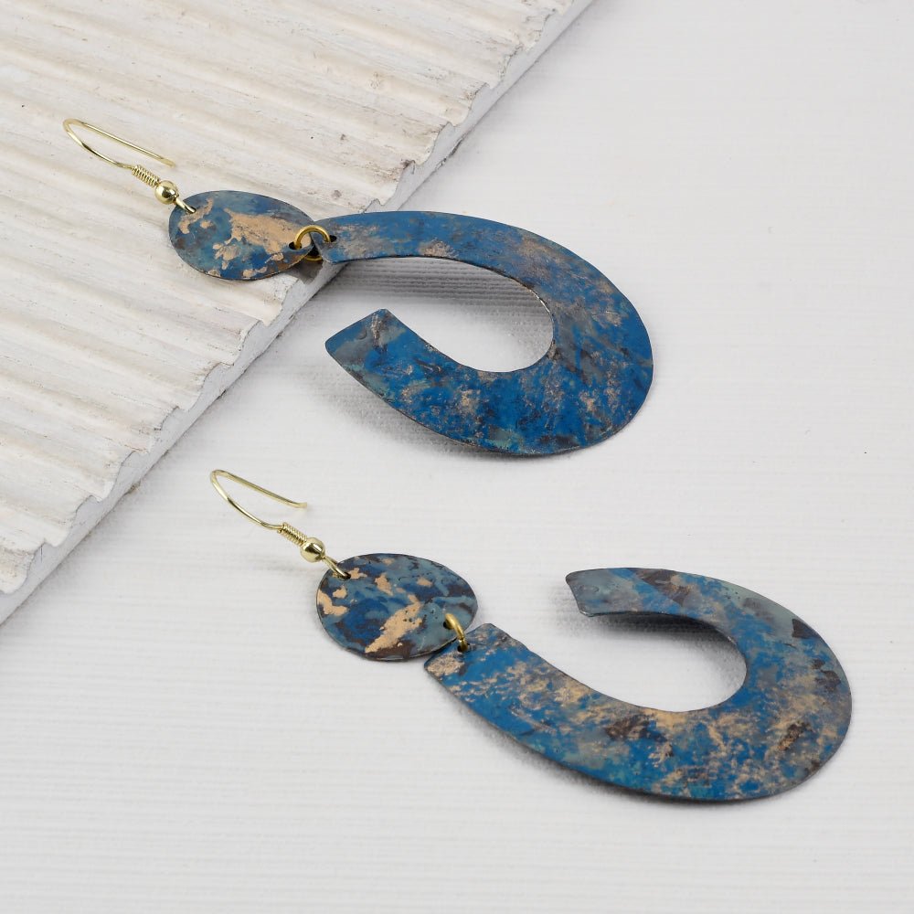 Handcrafted Brass Blue Shaded Earrings | Verified Sustainable by Brown Living™