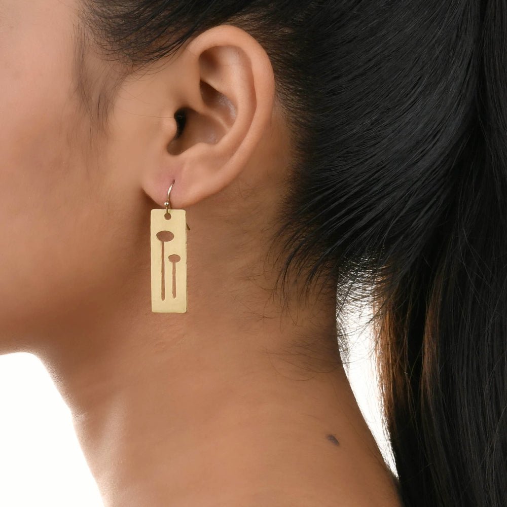 Handcrafted Brass Geometrical Design Earrings | Verified Sustainable by Brown Living™