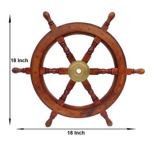 Handicrafts Wooden Ship Wheel Wall Hanging - 18 Inches | Verified Sustainable by Brown Living™