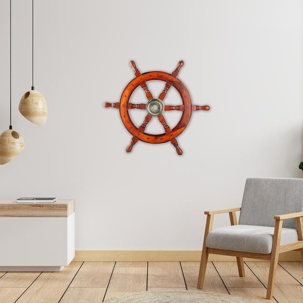 Handicrafts Wooden Ship Wheel Wall Hanging - 18 Inches | Verified Sustainable by Brown Living™
